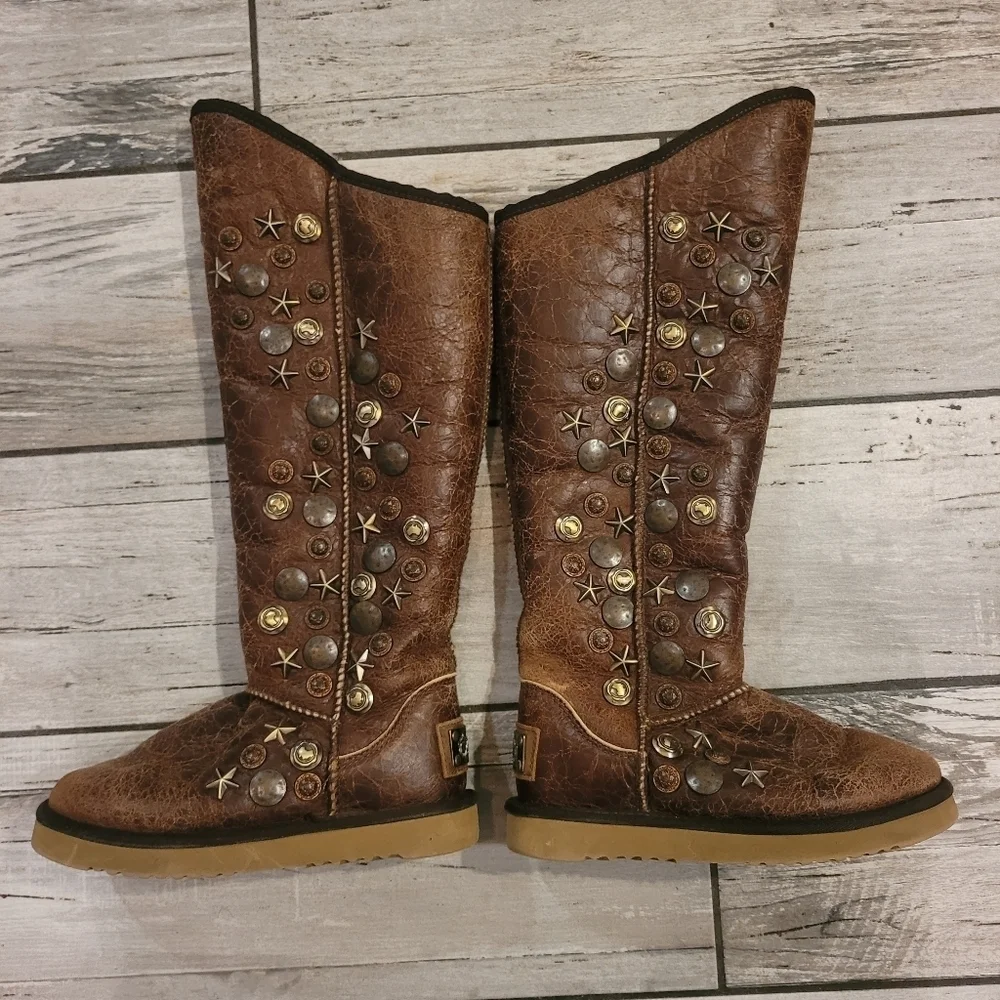 Australia Luxe Collective brown sheepskin Studded Knee-High Boots Women's 5